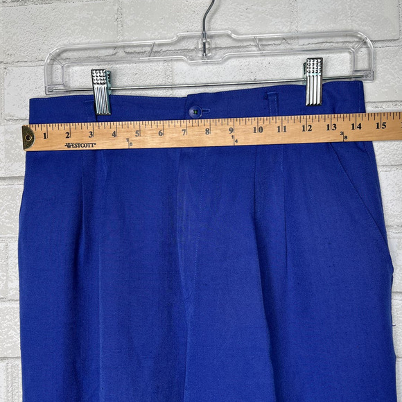 Free People Vintage 6 High Waist Straight Leg Dress LINEN Pants Crop Cobalt Blue - Picture 5 of 6